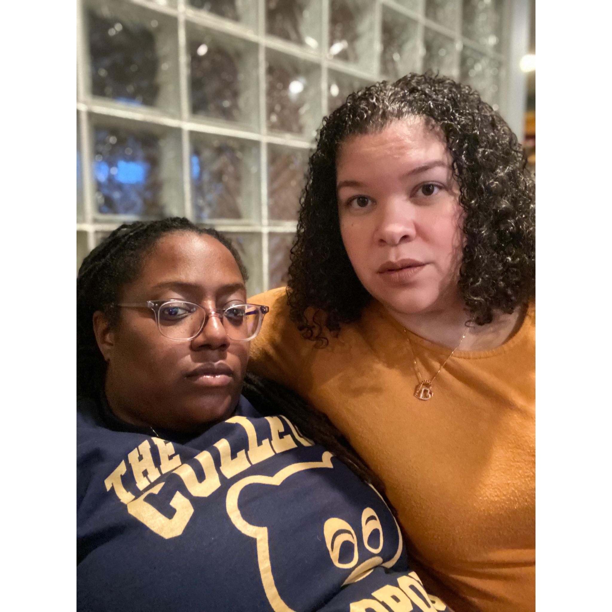 Serious faces! Our many holidays together.