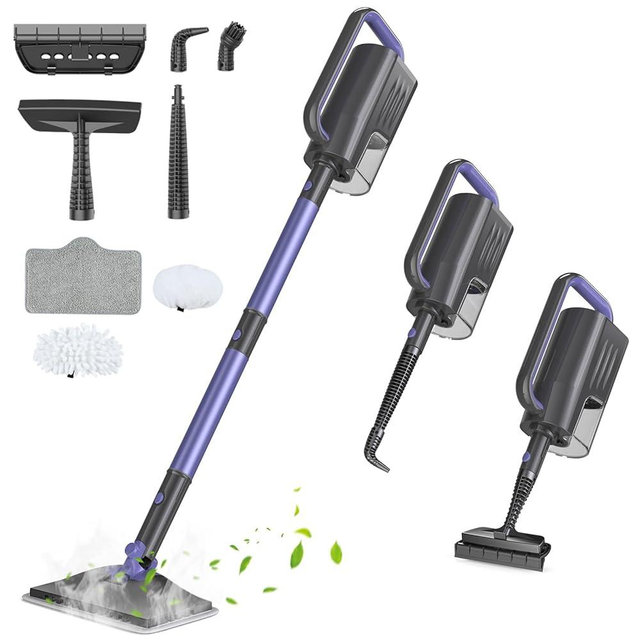 Gatlei Steam Mop, Steam Cleaner with Large-Capacity Water Tank, 2 Washable Pads, 23FT Power Cable floor steamer, Detachable Steam Mops for Floor Cleaning (Violet)