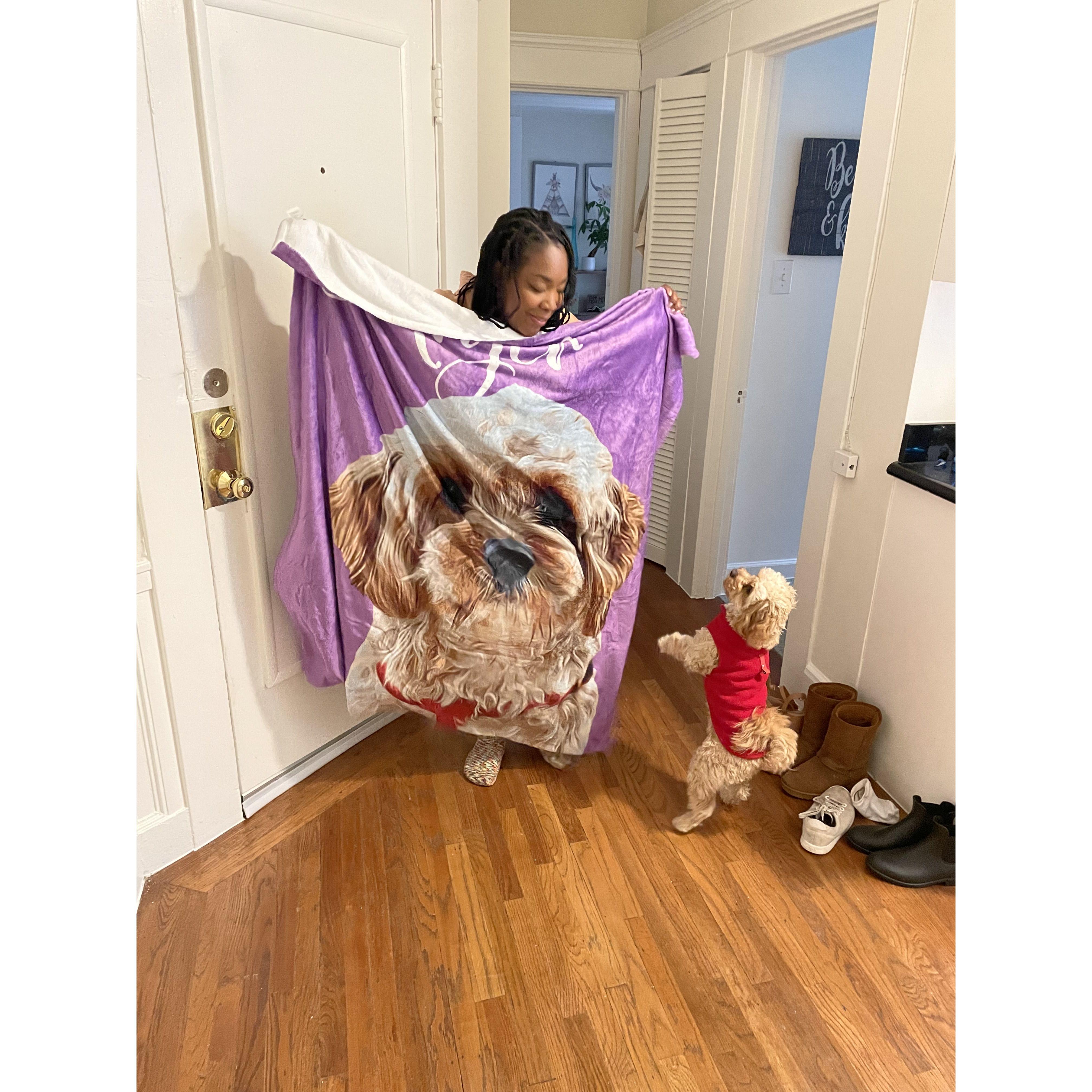 Doug got Amanda a Burger blanket for her birthday!