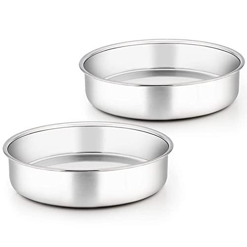 TeamFar 9½ Inch Cake Pan, Round Tier Cake Pans Set Stainless Steel for Baking Steaming Serving, Perfect for Birthday Wedding Celebrations, Healthy & Sturdy, Mirror Finish & Dishwasher Safe - Set of 2