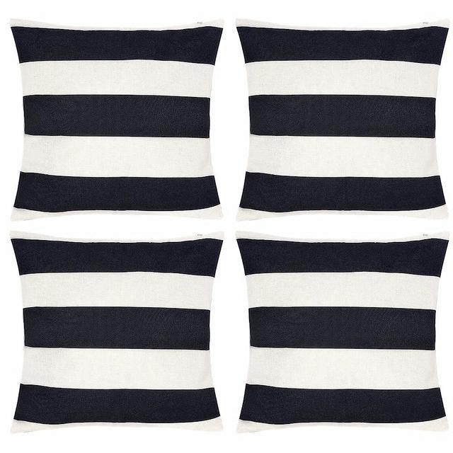 tiggell 4 Pack Waterproof Pillow Covers Outdoor Throw Pillowcases Decorative Garden Cushion Case for Home Garden Patio Couch Balcony Striped 18 x18 inch (Black & White)
