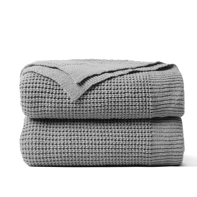 FIYARA Waffle Knit Throw Blanket, Ultra Soft Lightweight & Breathable All-Season Blankets for Queen/King Size Bed, Waffle Weave Blanket for Home Decor, Office, Couch & Gift Giving (Grey, 90x108 Inch)