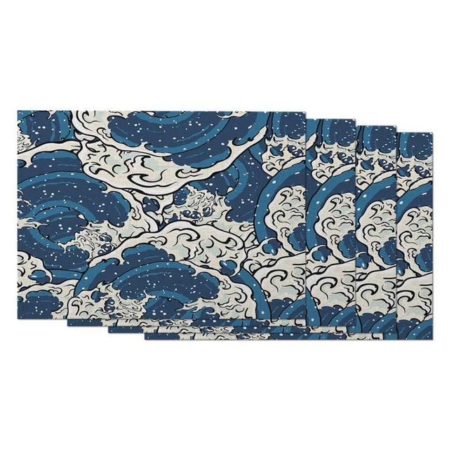Moslion Wave Placemats Japanese Art Ocean Wave Graphic Traditional Whirlpool Art Table Placemats for Dinning Table Washable Cotton Linen 12x18 Inch, Set of 4