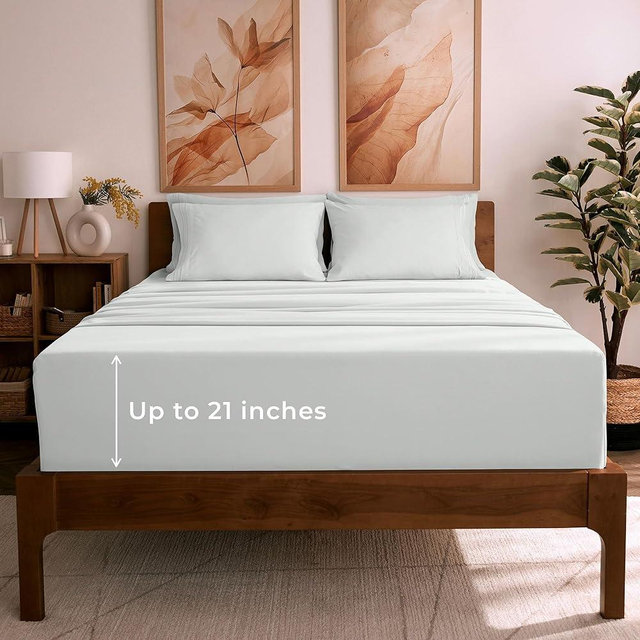 Mellanni California King Sheet Set - 6-Piece Iconic Collection Bedding, (Including 4 Pillowcases), 21-Inch Extra Deep Pocket, Easy Care, Ultra Soft, Cooling Sheets, Brushed Microfiber - Ivory