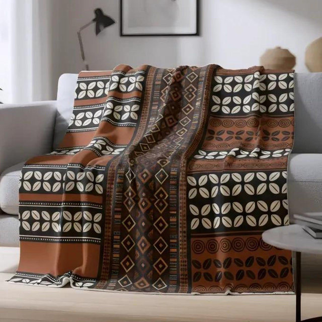 Mudcloth Velveteen Blanket, Afrocentric Throw, Ethnic Home Decor