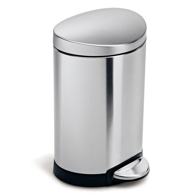 6L Semi-Round Step Trash Can, Brushed Steel