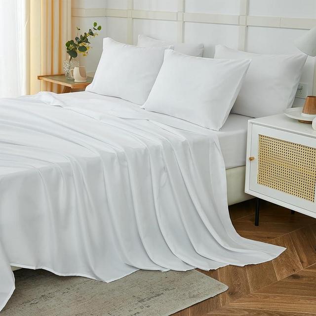 ILAVANDE White Queen Sheets Set 6 Piece,Hotel Luxury Super Soft 1800 Series Microfiber Queen Bed Sheets Set-Wrinkle Free & Breathable-14 Deep Pocket Sheets for Queen Size Bed(Queen,White)