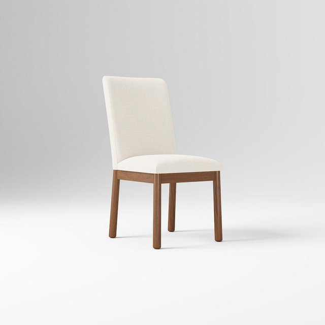 Hargrove High Back Dining Chair, Performance Yarn Dyed Linen Weave, Alabaster, Cool Walnut