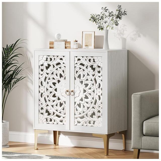 JOINICE,Accent Cabinet with Doors,Storage Cabinet with Gold Legs and Adjustable Shelf for Living Room,Entryway,Dining Room,Bedroom,White