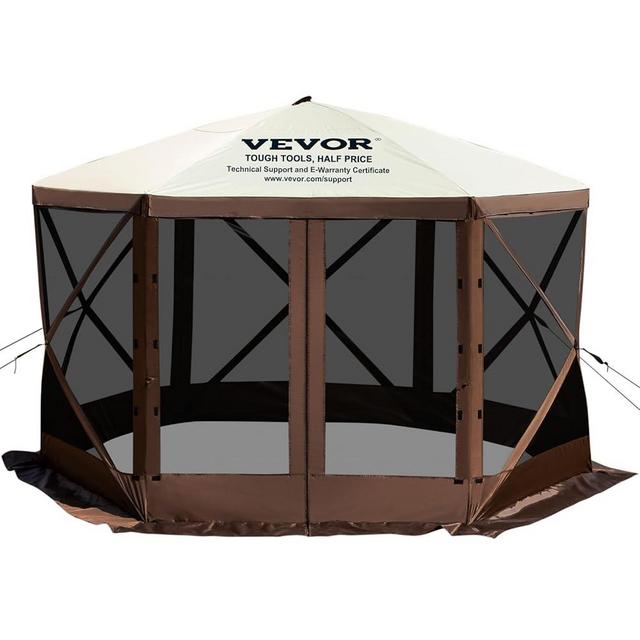 VEVOR Pop Up Gazebo Screen Tent, Pop-Up Instant Gazebo Tent with Mosquito Netting Outdoor Canopy, 6 Sided Sun Shelter 10x10ft with 6 Removable Wind Cloths & 2 Mesh Windows, Pavilion Tent for Patio