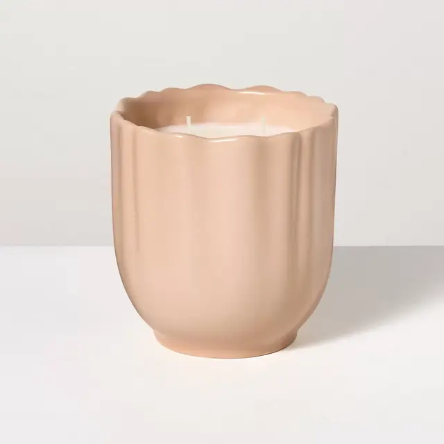 2-Wick Scalloped Ceramic Sandalwood and Terra Cotta Candle Blush 18.4oz - Hearth & Hand™ with Magnolia