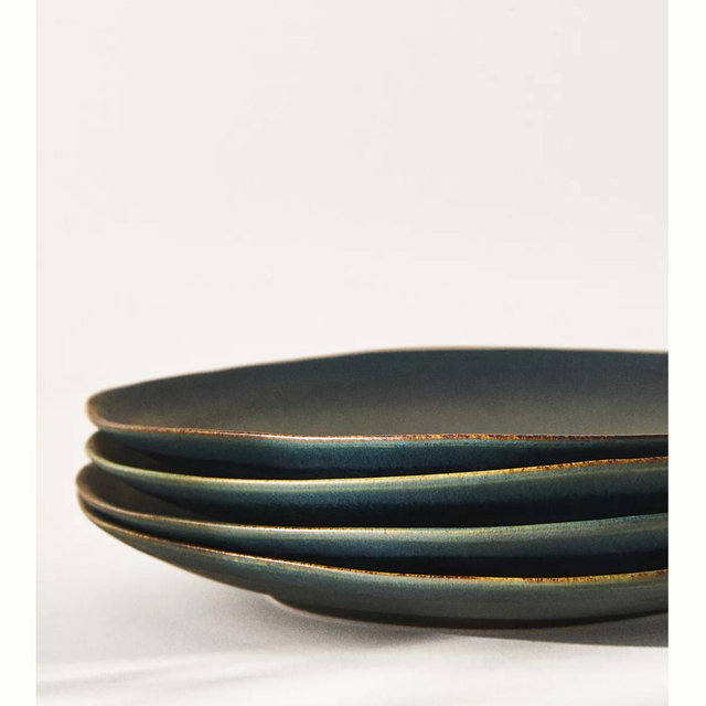 The Jasper Portuguese Stoneware Dinner Plates, Set of 4 - Dark Turquoise, Set Of 4