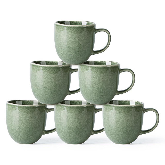 AmorArc 12oz Coffee Mugs, Ceramic Coffee Mugs set of 6 for Man, Woman, Dad, Mom, Modern Coffee Mugs with handle for Latte/Cappuccino/Milk/Cocoa. Dishwasher&Microwave Safe, Jade Green