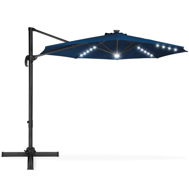 Best Choice Products 10ft 360-Degree LED Cantilever Offset Hanging Market Patio Umbrella w/ Easy Tilt - Navy Blue