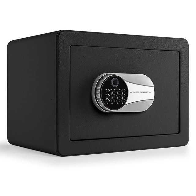 1.0 Cubic Feet Biometric Safe, Fingerprint Safe W/Fireproof Bag, Removable Shelf, Alarm System, Digital Electronic Money Box for Cash, Document, Home, Hotel Use, Black, 9.84"D x 13.78"W x 9.84"H