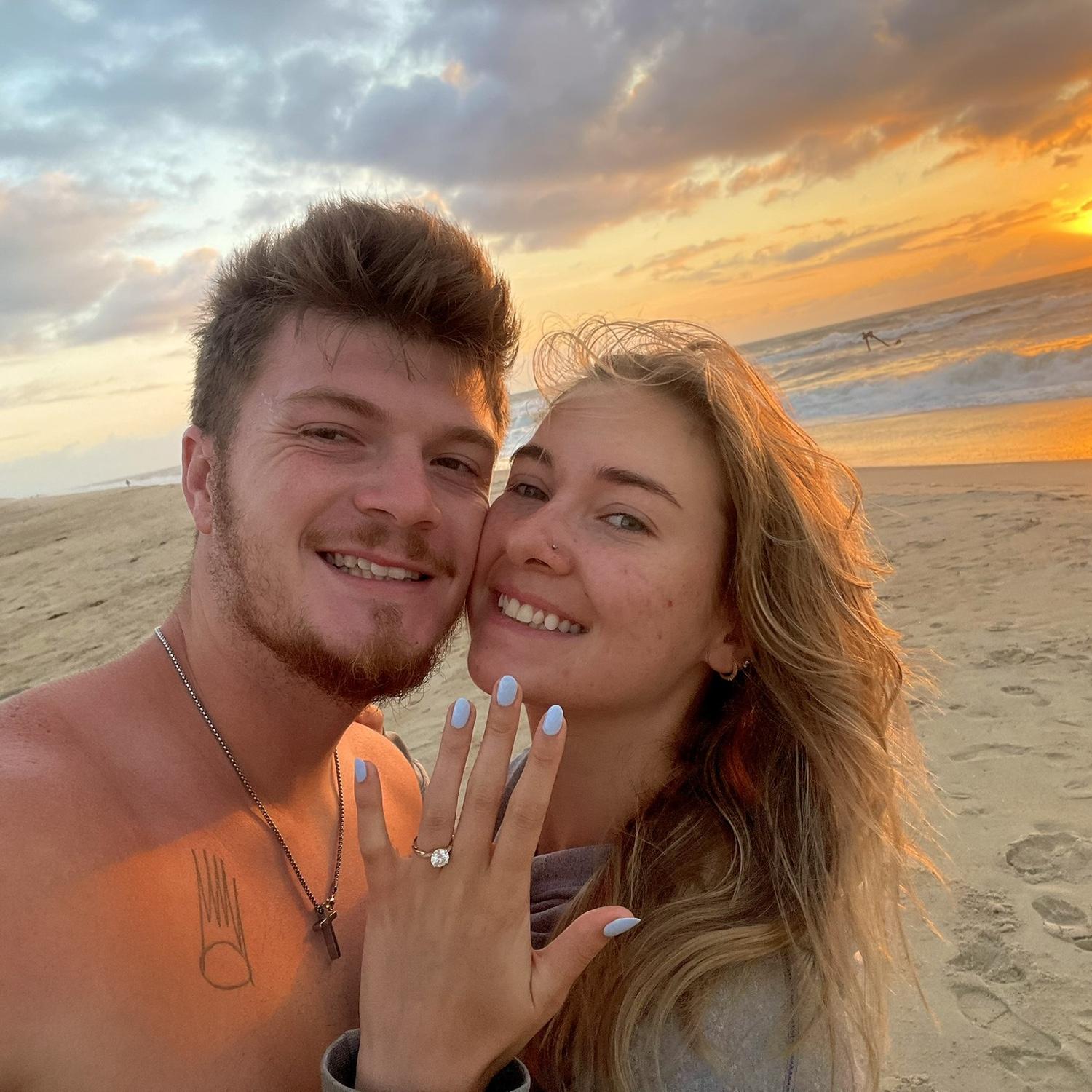 Sunrise walk on the beach morning after getting engaged!!