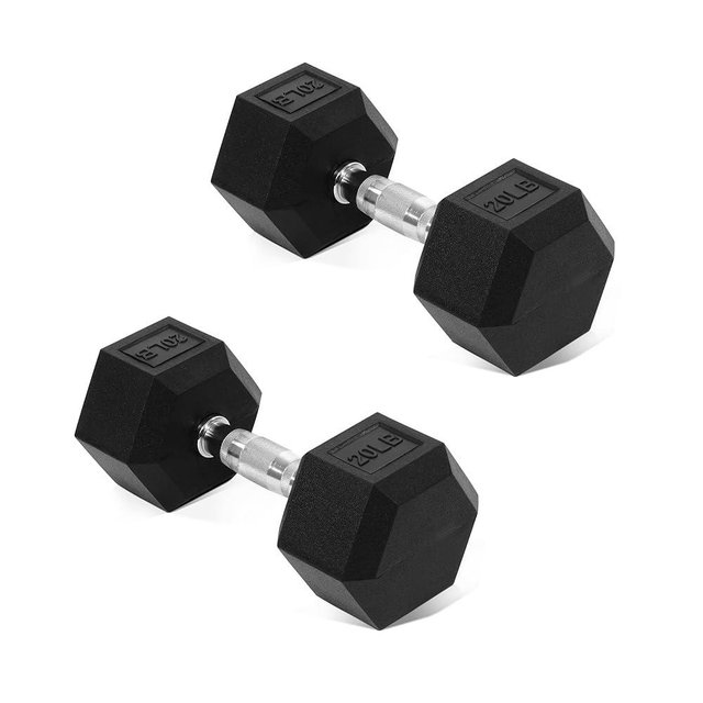 Fitvids Hex Dumbbells Rubber Coated Hand Weights for Exercises and Fitness Home Gym, 5-50 LB Pair