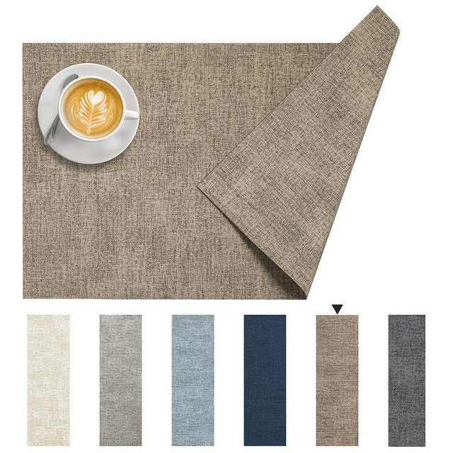DOLOPL Placemats Set of 6, Reversible Wipeable & Heat Resistant Place Mats, Modern Faux Leather Table Mats for Kitchen, Neutral Waterproof Tablemats for Dining Table Decor, Wedding, Party(Brown)