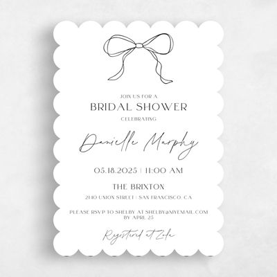 White Scalloped Wedding Wedding Shower Invitation - Elisa Portrait