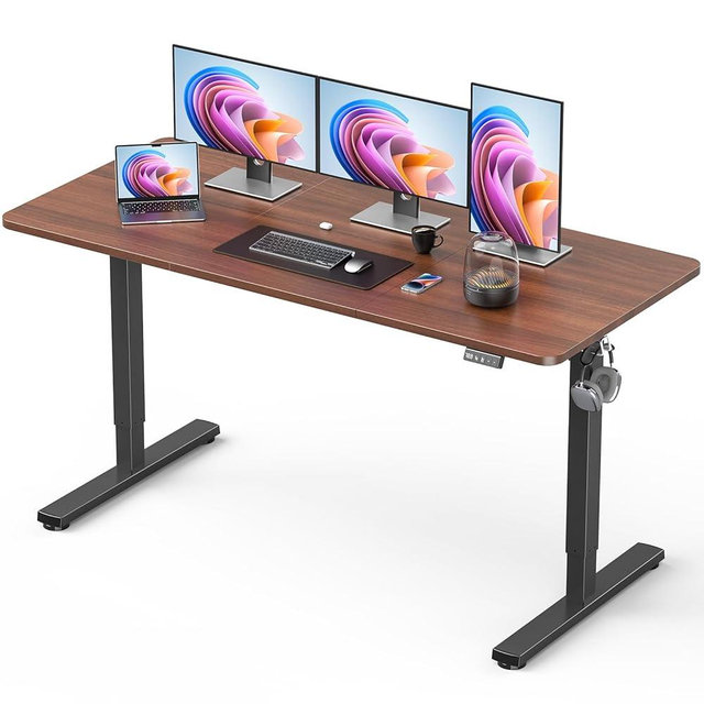 Xyndyx 55" Electric Standing Desk Adjustable Height, Sit Stand up Desk for Home Office & Computer Workstation, 2 Memory Height Settings, Splice Board, 2 Hooks, Black Frame/Walnut Top