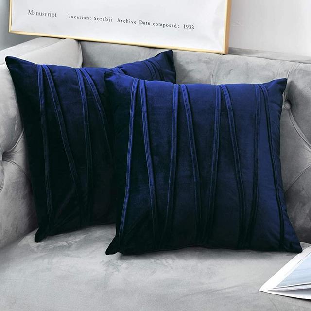 NianEr Velvet Square Throw Pillow Covers Set of 2 Soft Solid Fall Winter Decorative Couch Cushion Pillow Cases 18X18 Navy Blue