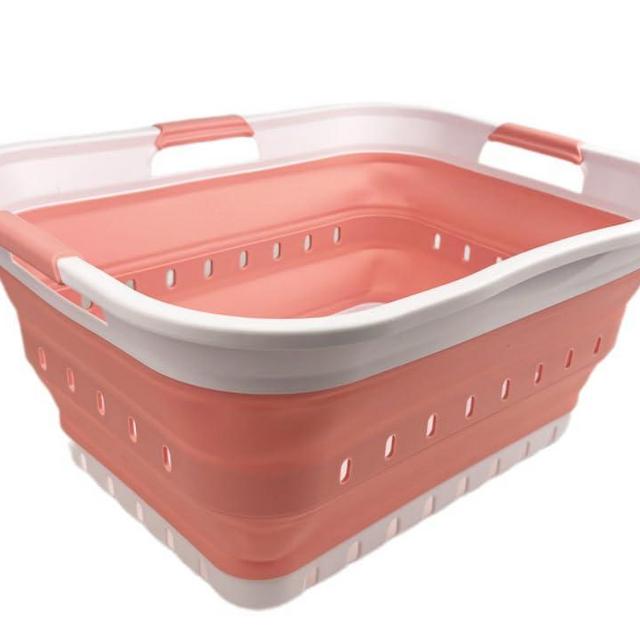 SAMMART 42L (11 gallon) Collapsible Plastic Laundry Basket - Foldable Pop Up Storage Container/Organizer - Space Saving Hamper/Basket (1, White/Quartz Pink)