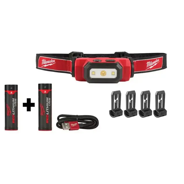 475 Lumens LED REDLITHIUM USB Hard Hat Headlamp with Extra USB Battery