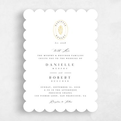 White Scalloped Wedding Invitation - Visby Portrait Foil