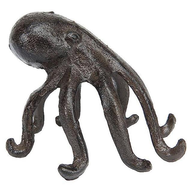 Creative Co-Op Eclectic Cast Iron Octopus Figurine Phone/Tablet Holder, Dark Brown