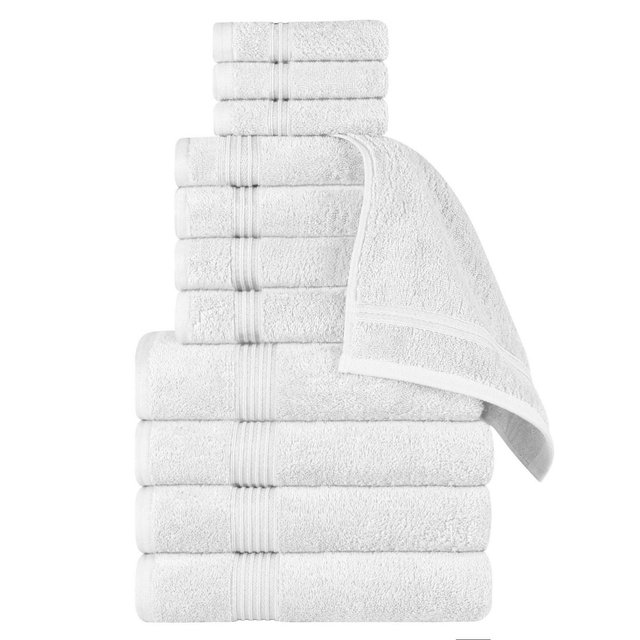 Premium Cotton Heavyweight Plush Highly-Absorbent Luxury 12 Pices Towel Set, White - Blue Nile Mills