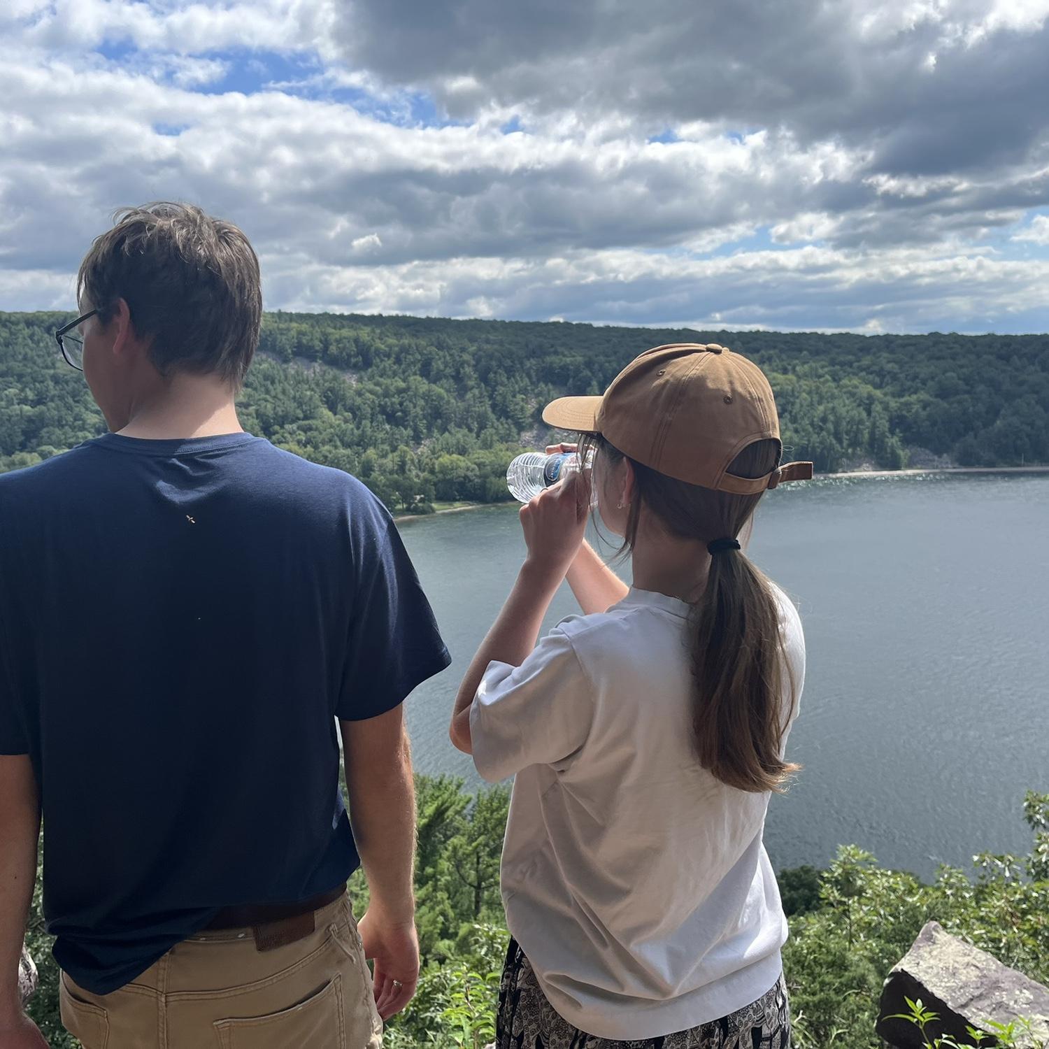 Elia chugging water at Devils lake Wisconsin.