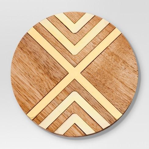 Set of 4 Coasters Natural Acacia with Gold Metal - Threshold™