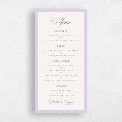 Lavender, Purple Wedding Menu - Laroque