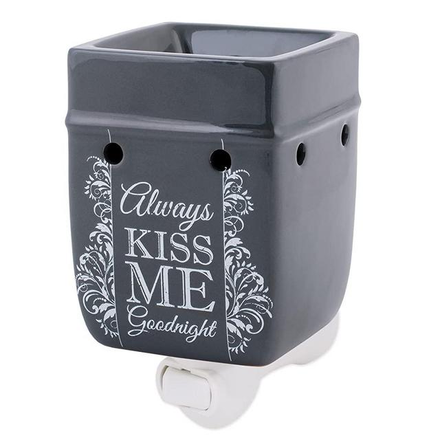 Elanze Designs Always Kiss Me Goodnight Charcoal Grey Stoneware Electric Plug-in Wax Tart Oil Warmer