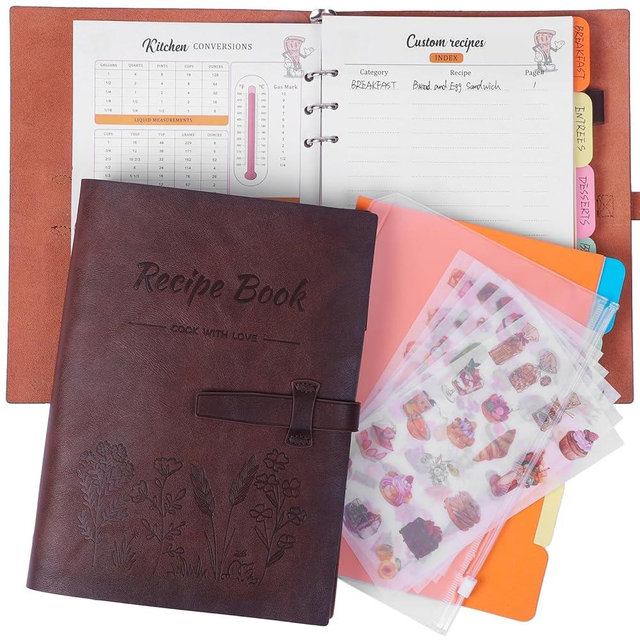 Personalized A5 Leather Recipe Book – Blank Recipe Journal to Write Your Own Recipes | 100% Genuine Leather Cover | Refillable Binder Holds 120 Recipes