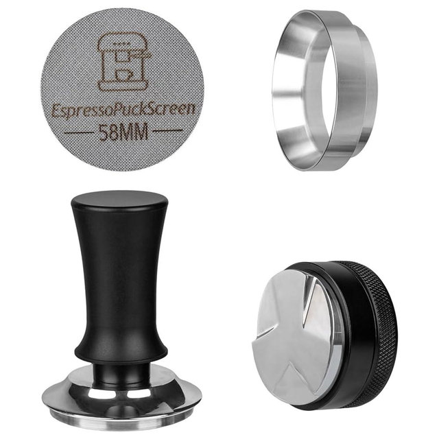 58mm Espresso Tamper Set - Spring-loaded Coffee Tamper, Adjustable Depth Espresso Distributor Leveler, Magnetic Dosing Funnel Aluminum Metal, Reusable Puck Screen, Fit for 58mm Portafilters