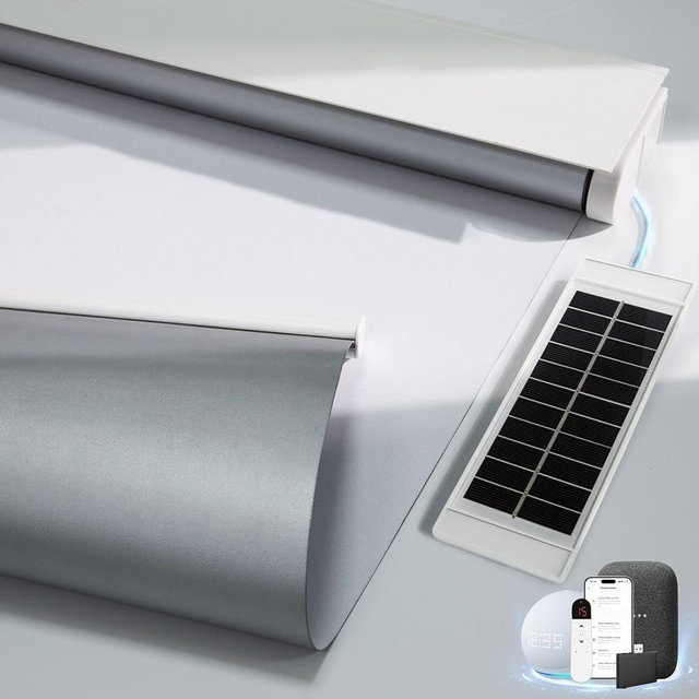Motorized Blinds with Remote, Smart Blinds with Solar Panel, Thermal Blackout Electric Blinds, Automatic Blinds for Windows Compatible with Alexa, White-35 x72