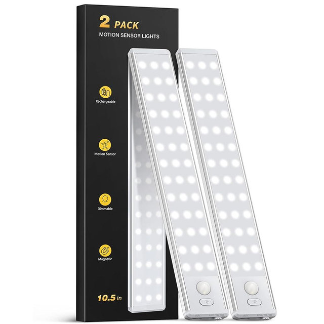 OTWKAY Under Cabinet Lighting - 10.5" Motion Sensor Light Indoor, Magnetic Wireless Closet Lights, Dimmable Led Night Light, Rechargeable Under Counter Lights for Kitchen, Bedroom, Stair, 2 Pack