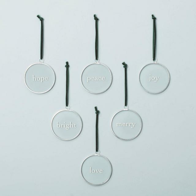 6ct Framed Glass Holiday Word Ornament Set - Hearth & Hand™ with Magnolia