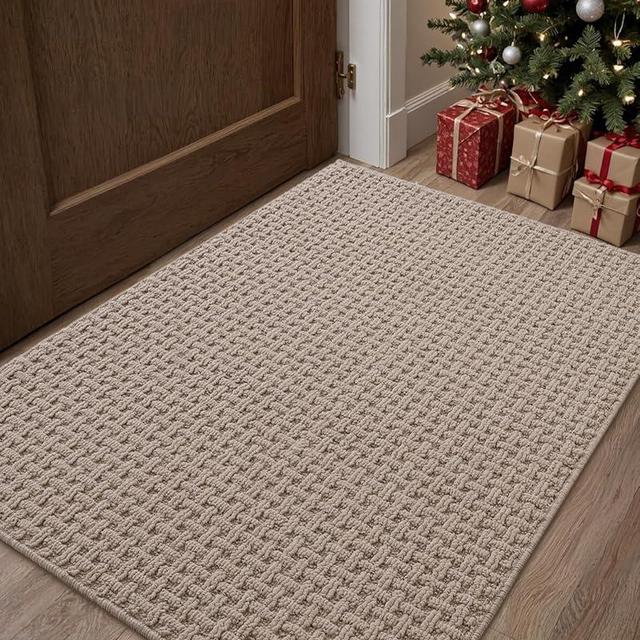 DEXI Front Door Mat Inside Entrance,Doormat Entryway,Non Slip Absorbent Low Profile Welcome for Inside House, Garage, Patio, 17"x30", Beige