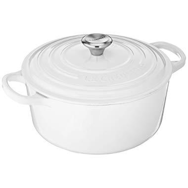 Le Creuset LS2501-2216SS Signature Enameled Cast Iron Round French Oven, 3 1/2 quart, White