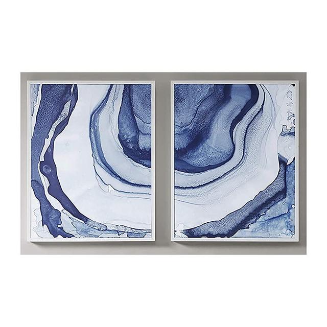 Madison Park Ethereal Wall Art-Multi Blue, Print in White Frame Modern Abstract Stretched 2 Piece Set Painting Living Room Décor