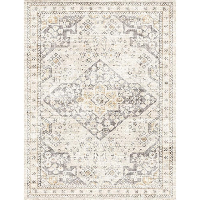 phonzenuo Area Rug 8x10, Washable Vintage Rug Traditional Mat, Distressed Indoor Foldable Thin Retro Accent Rug, Non Slip Carpet Living Room Dining Room Office(Beige Cream, 8x10)…