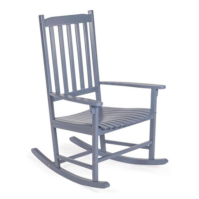 JONATHAN Y RCK300F Seagrove Farmhouse Classic Slat-Back 350-LBS Support Acacia Wood Outdoor Rocking Chair Traditional, Coastal, Cottage, Vintage, Shabby Chic, Cashmere Blue