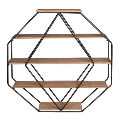 Wall Shelf Octagon Shaped - Walnut/Black