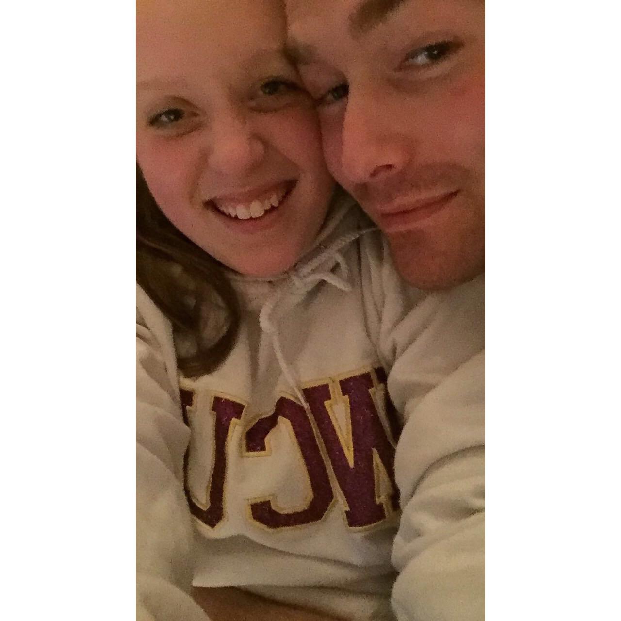 Our first photo together. This was on our third date. We watched "Elf" and had our first kiss.