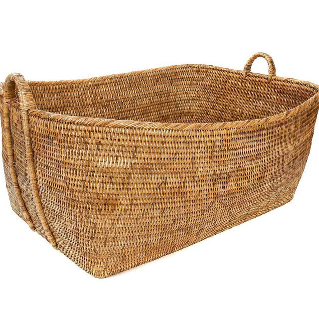 Tava Handwoven Rattan Basket With Hoop Handles, Large, Natural