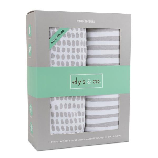 Waterproof Crib Sheet Set I Taupe Stripes