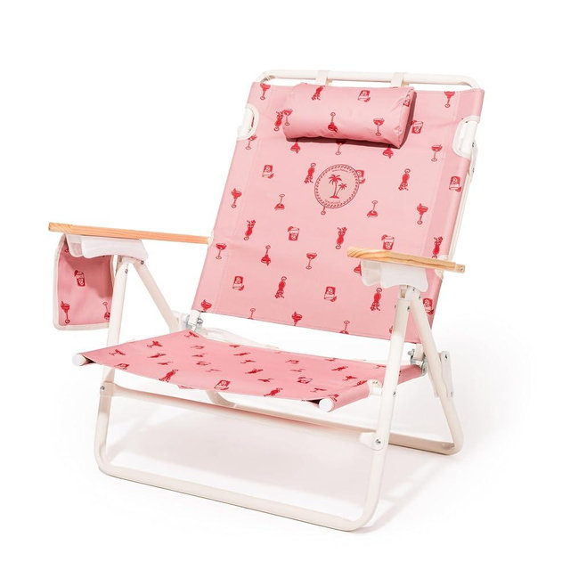Business & Pleasure Co. Margaritaville Manana Chair - Backpack Beach Chair, Lay Flat Reclining, Lightweight & Portable, Insulated Cooler Pocket, Strawberry Daiquiri Marg