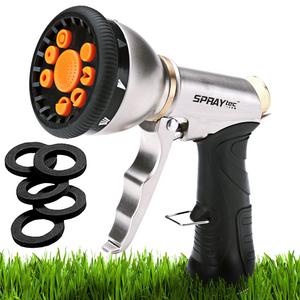 SprayTec Garden Hose Nozzle Sprayer – Heavy Duty Metal Spray Gun w/Pistol Grip Trigger. 9 Adjustable Patterns Best For Hand Watering Plants & Lawn, Car Washing, Patio, Dog & More. Leak Free Guarantee